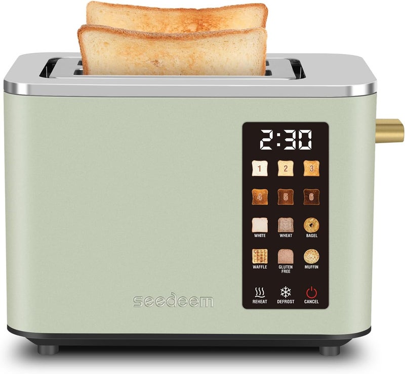 SEEDEEM Toaster 2 Slice, Touch Control Screen, Smart Stainless Toaster, 6 Shade Setting, 6 Bread Selection, Countdown, Removable Crumb Tray, 900W, Mint Green - Image 1